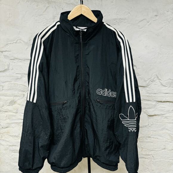 Adidas Vtg 90s Lined Nylon Jacket Embroidered Trefoil Logo Streetwear Hip Hop